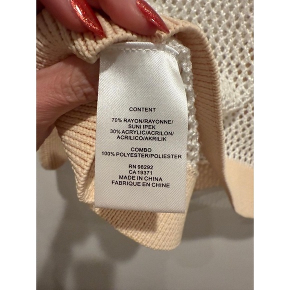 Tibi Size S White Beige Mesh Crochet Knit Turtleneck Long Sleeve Patch Top EUC - Picture 6 of 7